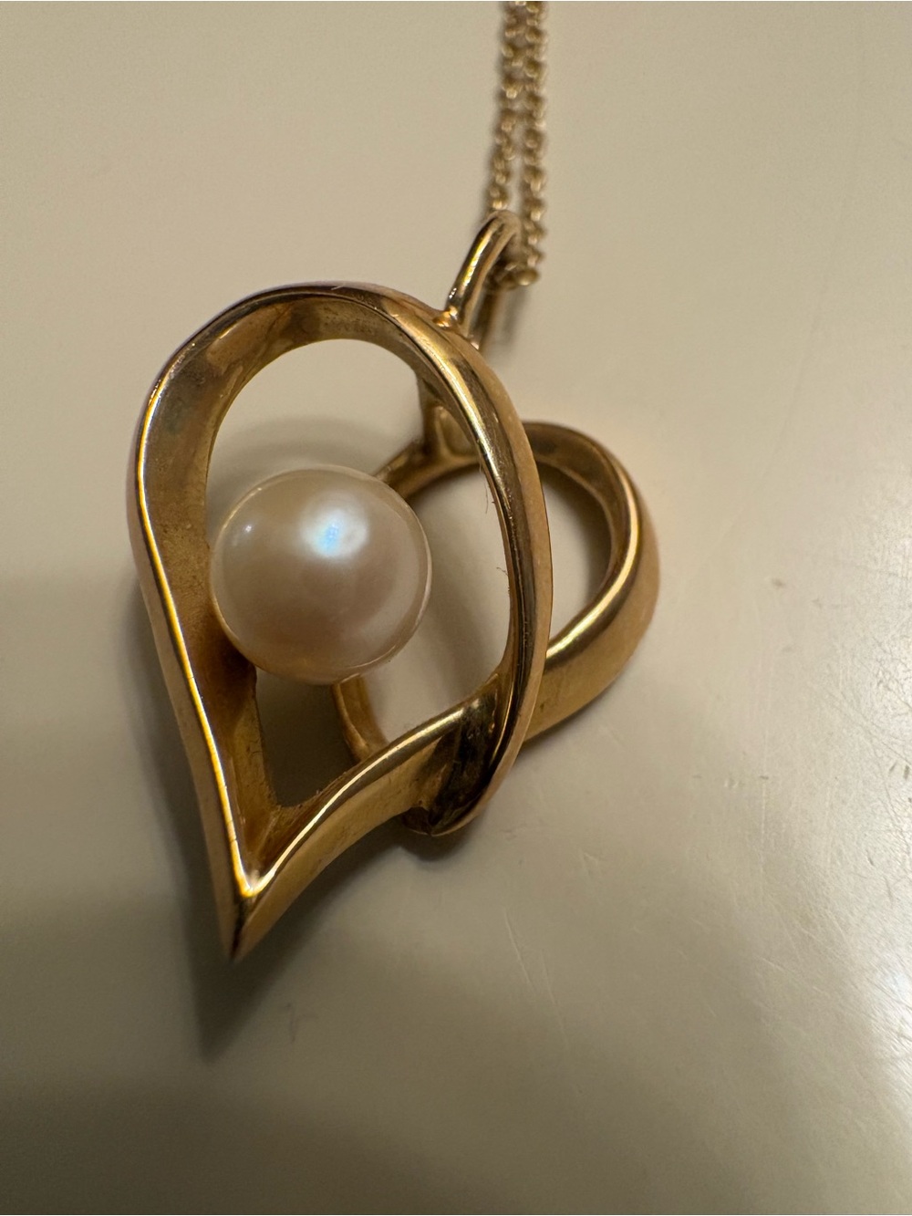 14K Gold Pearl Heart Pendant Necklace - Women Jewelry - Picture 2 of 7
